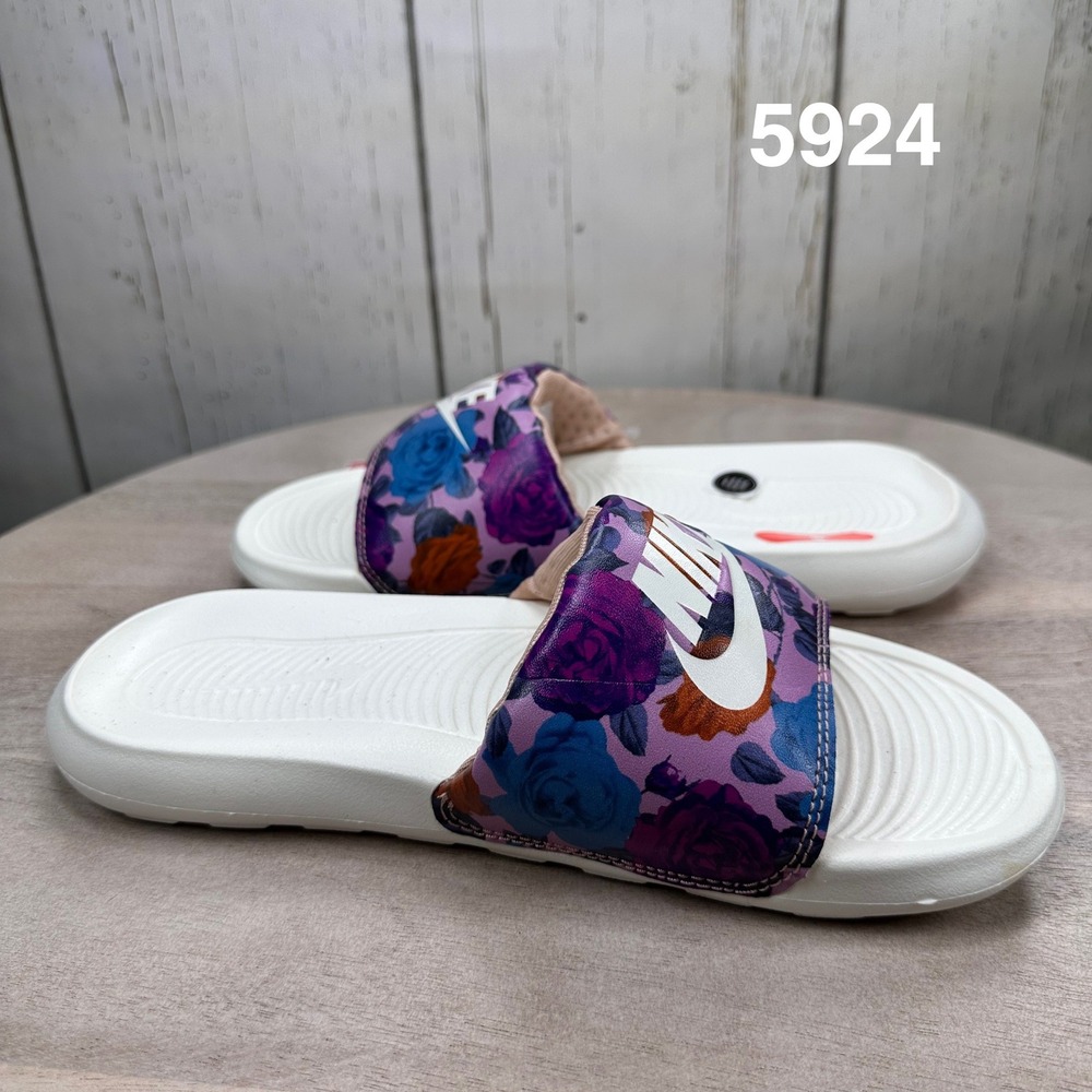 Nike Victori One Floral Print Slide Sandals White Womens Size 6 New